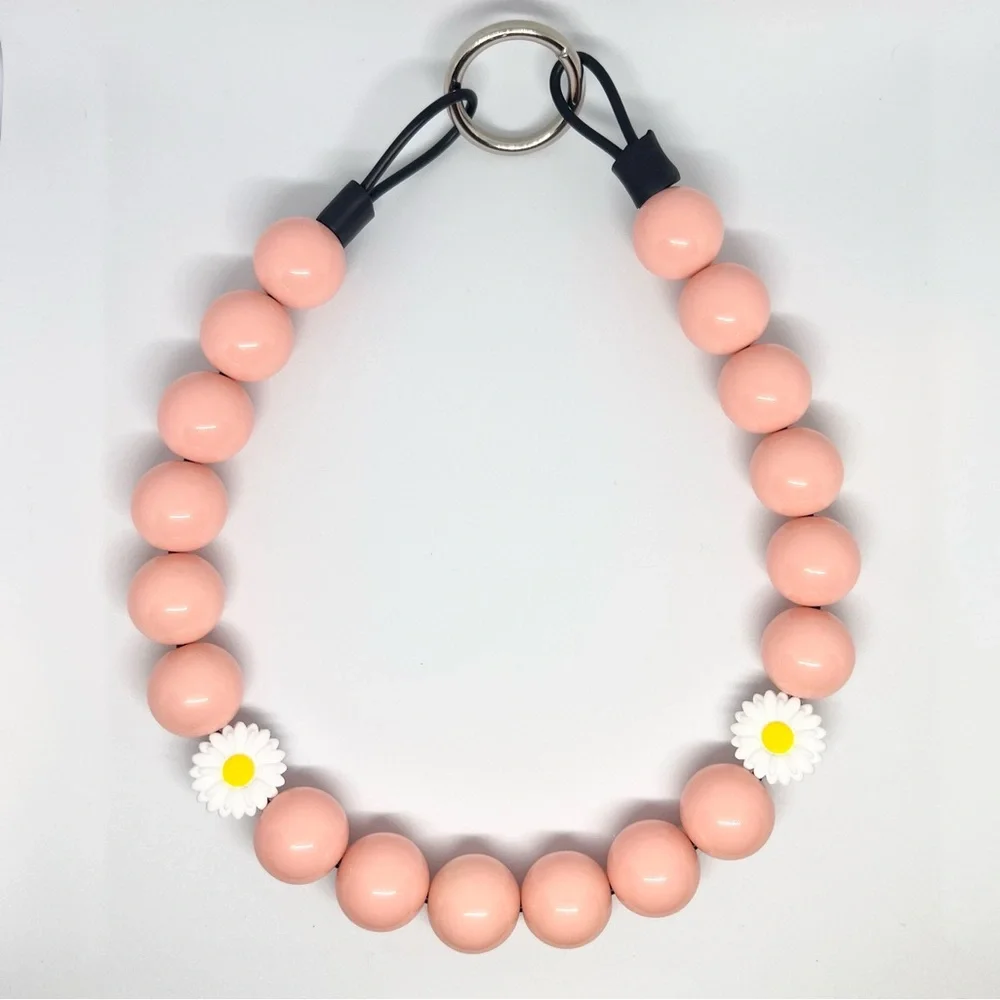 Pastel Pink Daisy Beaded Dog Collar Necklace Size Medium - 16 inches Handmade